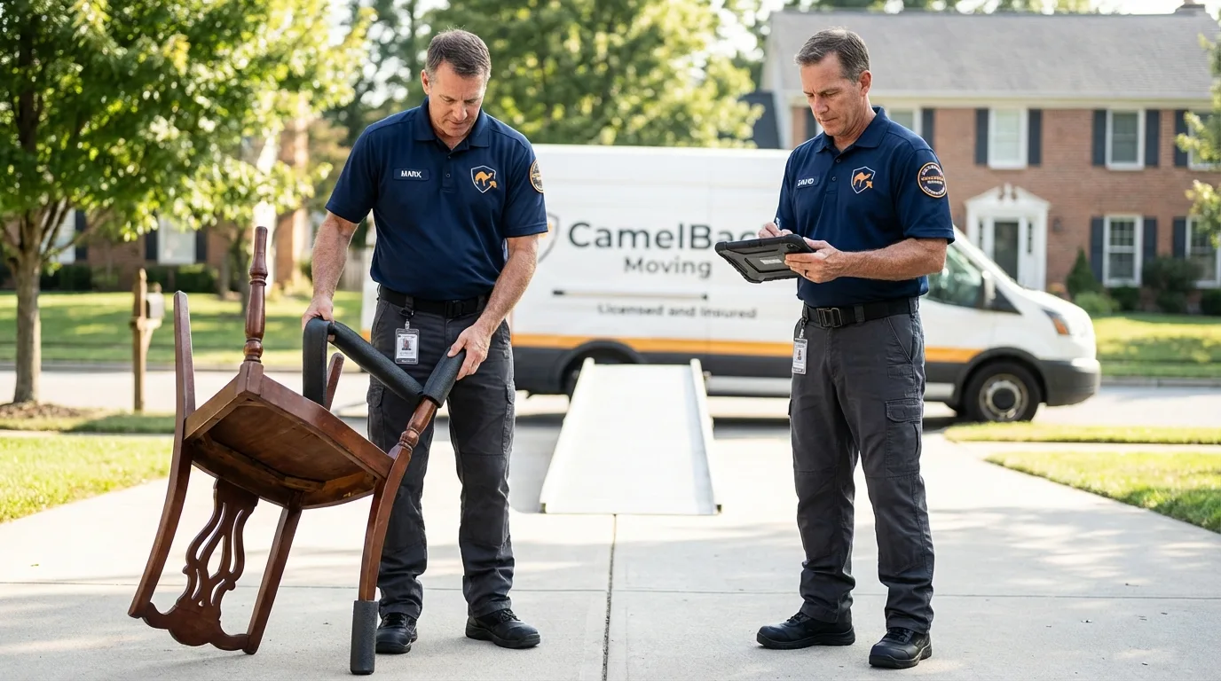 Movers inspecting furniture for damage prevention before loading in Bryans Road, MD