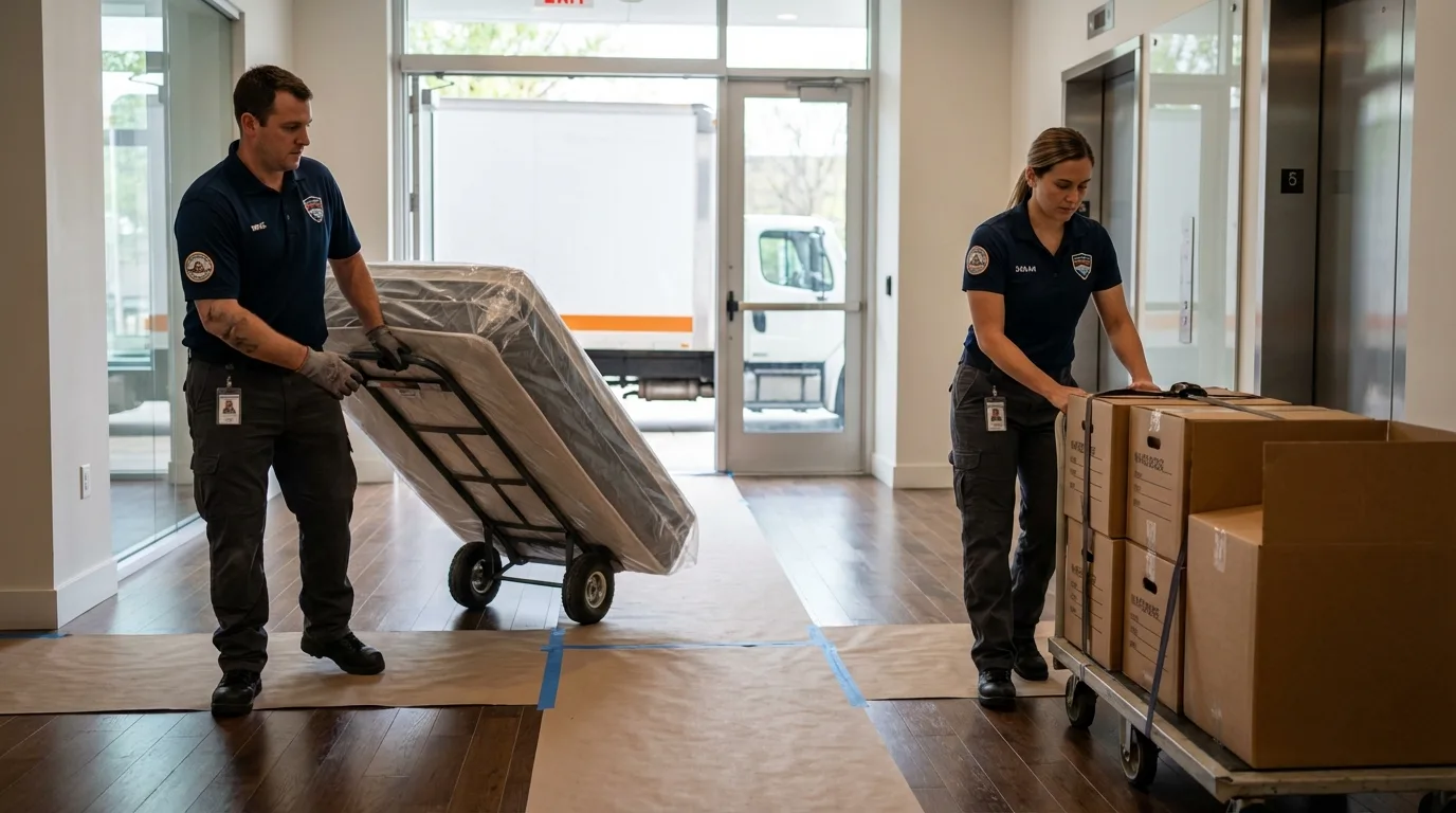 Professional apartment movers loading elevator in Bryans Road, MD